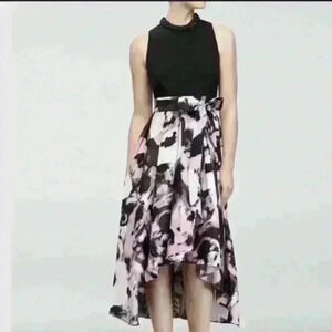 SLNY PURPLE Beaded Mikado High/Low Full Skirted Cocktail Dress